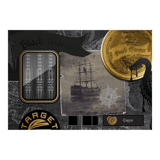 Target Black Marque Creed Soft Darts - 21.5g Auf dem Bild sieht man die Target Black Marque Creed Softdarts - 21,5g in einer Detailansicht. Die Oberfläche und Form der Darts sind abgebildet.