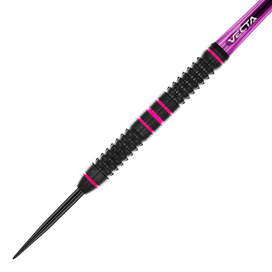 Hier sieht man die Winmau Team 360 Rebecca Allen Steeldarts mit einem Gewicht von 24g. Das Produkt zeichnet sich durch sein elegantes Design und hochwertige Verarbeitung aus.