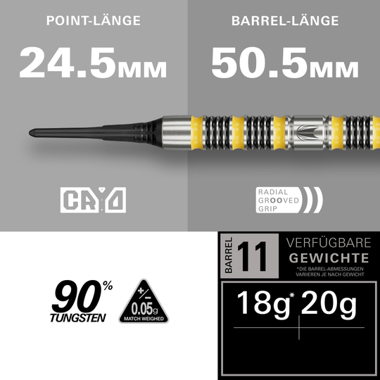 Das Foto zeigt die Target Buzz 11 Softdarts. Sie eignen sich ideal für den Einsatz in elektronischen Dartautomaten.