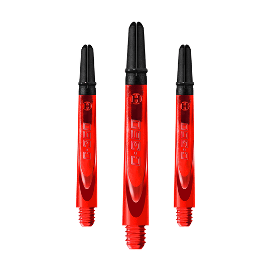 HR457_Harrows_Carbon_360_Shafts_Rot_49mm_1ad6hFLzXewFDv Das Bild zeigt drei rote Dartschäfte mit schwarzem oberen Ende. Auf den Schäften steht die Aufschrift "C-360".