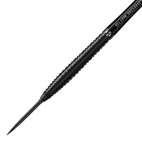 Hier sieht man die Harrows NX90 Black Edition Tapered Quick Point Steeldarts. Das Bild stellt die Details des Produkts dar.