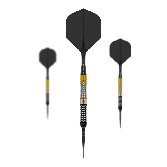 Dieses Bild präsentiert das Set der Winmau Exion Parallel Switch Point Steeldarts. Das Set ist speziell für Dart-Enthusiasten zusammengestellt.