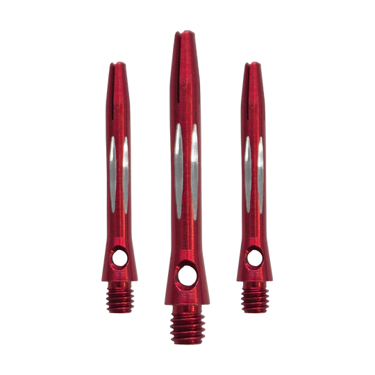 Diamond Cut Aluminum Shafts - Red - 35 mm Hier sieht man den Diamond Cut Aluminium Shafts - Rot - 35mm als Set. Es sind mehrere rote Aluminium-Dartschäfte mit Diamantschliff im Set enthalten.