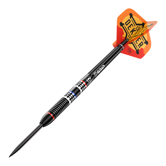 Die Abbildung zeigt Bulls Cor Dekker The Sheriff Steeldarts - 23g. Es handelt sich um einen hochwertigen Steeldartpfeil für professionelle Dartspieler.