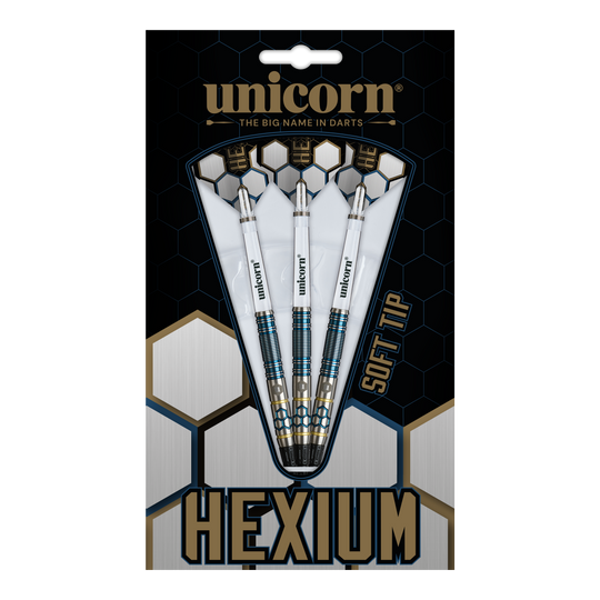 Unicorn Hexium Style 02 Blue & Gold Soft Darts - 21g Unicorn Hexium Style 02 Blue & Gold Softdarts - 21g besticht durch sein modernes Design. Die stilvollen Softdarts sind ideal für Dartbegeisterte.