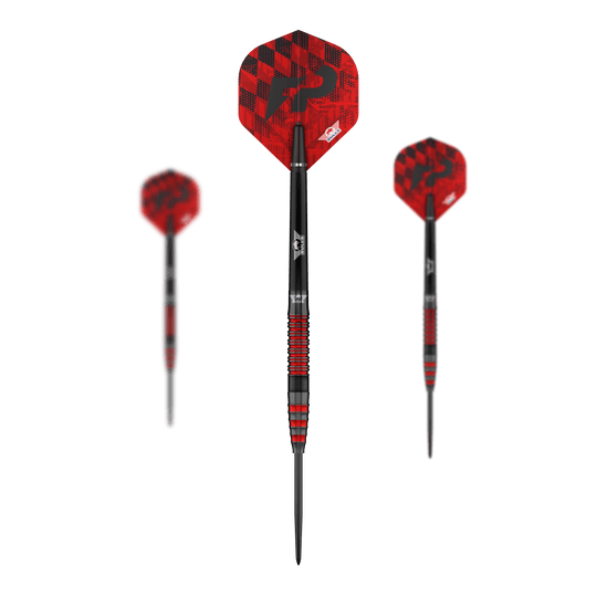 Hier ist das Set Bulls NL Florian Preis Steeldarts - 23g zu sehen. Die Abbildung zeigt den gesamten Lieferumfang.
