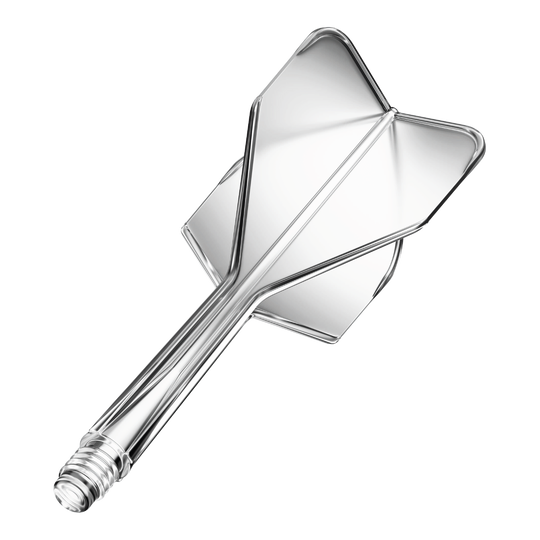 Das Bild zeigt das Produkt "GOAT A1R No6 Flight-Shaft-System - Clear". Es handelt sich um ein durchsichtiges Dart-Flight- und Schaftsystem.