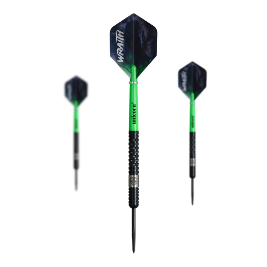 Unicorn Wraith Ross Smith Steeldarts - 22g Unicorn Wraith Ross Smith Steeldarts mit einem Gewicht von 22g sind abgebildet. Die Darts sind für das Steeldartspiel geeignet.
