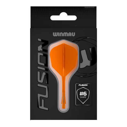 Winmau Fusion Flight Shaft System No6 Neon Orange Das Bild zeigt das Winmau Fusion Flight-Shaft-System No6 in Neon Orange. Dieses System verbindet Flight und Shaft zu einer stabilen Einheit für Dartpfeile.