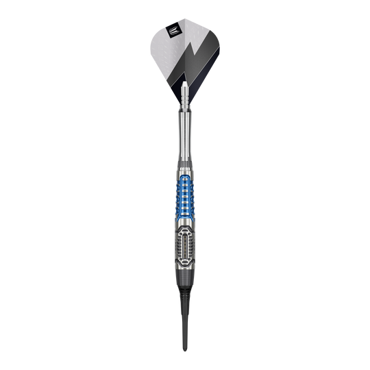 Target Phil Taylor Power X Chrono soft darts Das Bild zeigt die Target Phil Taylor Power X Chrono Softdarts. Es handelt sich um spezielle Softdarts, benannt nach dem bekannten Dartspieler Phil Taylor.