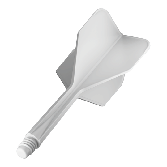 Das Bild zeigt das Produkt "GOAT A1R No6 Flight-Shaft-System - Weiß". Es handelt sich um ein weißes Dartshaft- und Flightsystem aus Kunststoff.