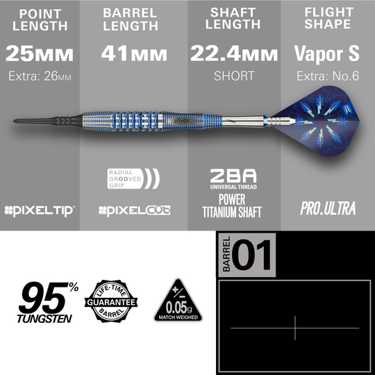 Zu sehen sind die Target Phil Taylor Gx2 Softdarts. Diese Softdarts bieten optimalen Halt und ein stilvolles Aussehen.