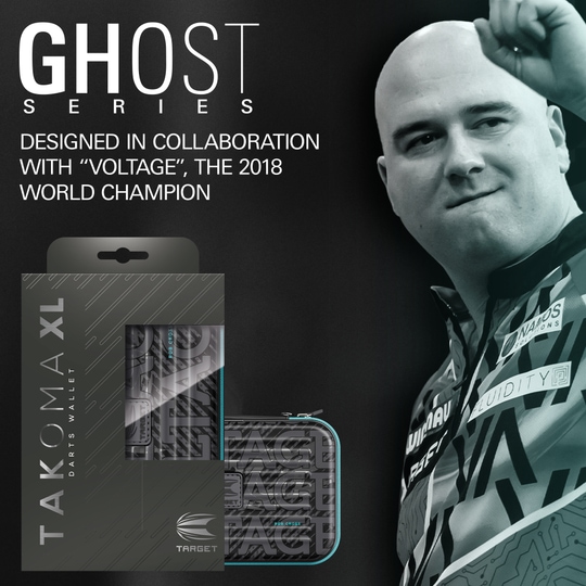 Takoma XL Ghost Series Rob Cross dart case Zu sehen ist das Takoma XL Ghost Series Rob Cross Dartcase. Es ist ein spezielles Dartcase für die Ghost Series von Rob Cross.