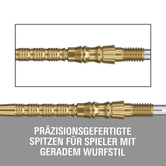 Target Signature Swiss Point TRB steel dart tips - gold Gezeigt werden Target Signature Swiss Point TRB Steeldartspitzen - Gold. Diese Dartspitzen haben eine goldene Farbe und sind für Steeldarts gedacht.