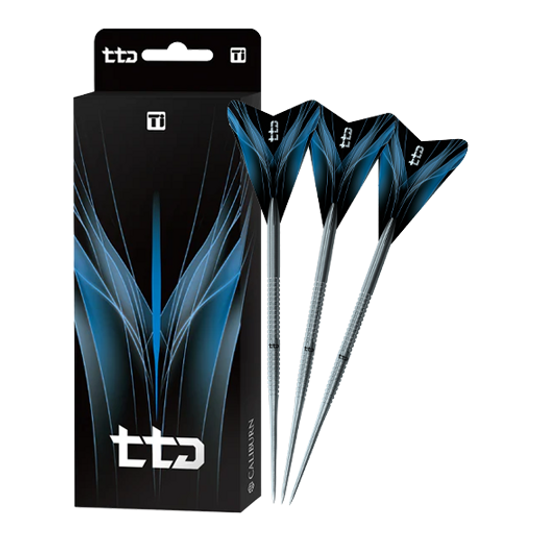 Caliburn TTD Complete Titanium T1 Silver Steeldarts - 5g Das Bild zeigt die Caliburn TTD Complete Titanium T1 Silver Steeldarts - 5g. Es handelt sich um hochwertige silberne Steeldarts aus Titan.