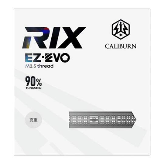 Zu sehen sind die Caliburn Rix EZ-EVO R1 Steeldarts. Diese Darts zeichnen sich durch ihr modernes Design und ihre hohe Qualität aus.
