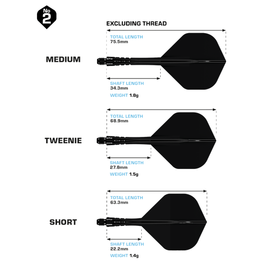 Das Bild zeigt das Mission Force 90 Vortex No2 Flight-Shaft-System in der Farbe Solid Black. Dieses System bietet stabile Flugeigenschaften für Darts.