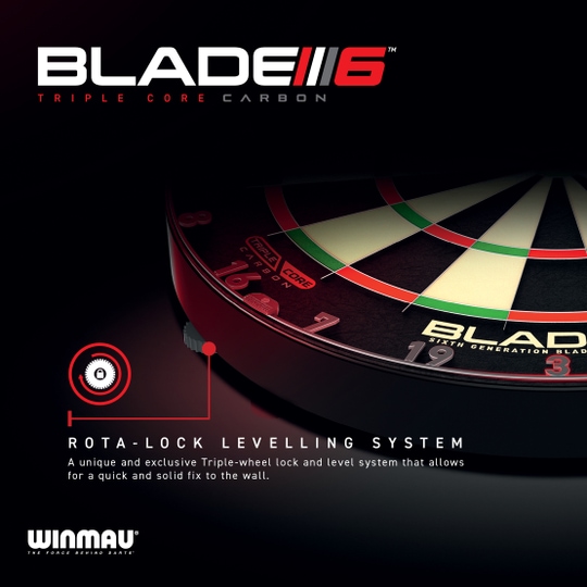 Dieses Bild zeigt das Winmau Blade 6 Triple Core Set mit PDC Surround und 2 Sets Darts. Das komplette Set eignet sich ideal für Anfänger und Profis.