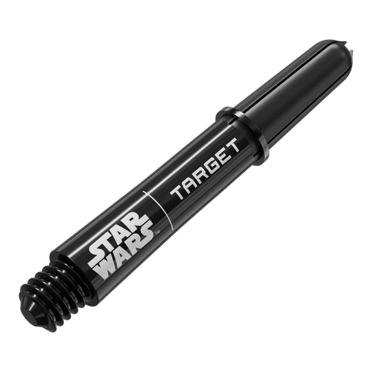 Target Star Wars ProGrip Shafts - Black Das Bild zeigt das Produkt mit dem Dateinamen 380420_Target_StarWars_ProGrip_Shafts_Schwarz_Short_34mm_2. Es handelt sich wahrscheinlich um schwarze, kurze Dartshafts mit Star Wars-Design.