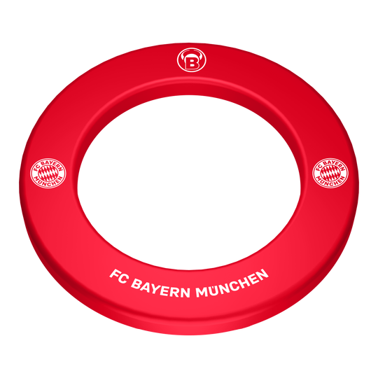 Das Bild zeigt das Bulls FC Bayern München Premium Dartboard Surround. Es handelt sich um eine hochwertige Umrandung für ein Dartboard im Design des FC Bayern München.
