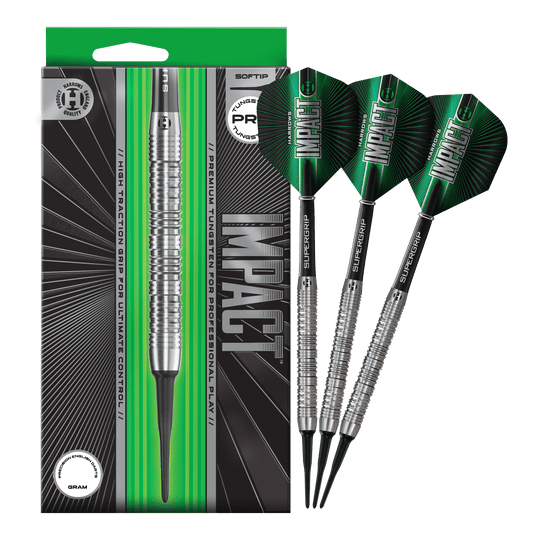 Harrows Impact Soft Darts Auf dem Bild sind die Harrows Impact Softdarts komplett abgebildet. Das gesamte Produkt wird dargestellt.