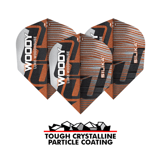 Harrows Silika Luke Woodhouse Series 3 No6 Flights ist auf diesem Bild zu sehen. Es handelt sich um einen Flight für Dartpfeile.