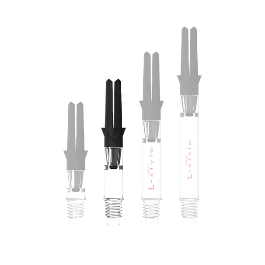 Abbildung mit dem Namen L-Style L-Shaft Carbon Silent Straight Clear OhneKappen 32mm 1. Es handelt sich wahrscheinlich um einen Schaft für Dartpfeile.