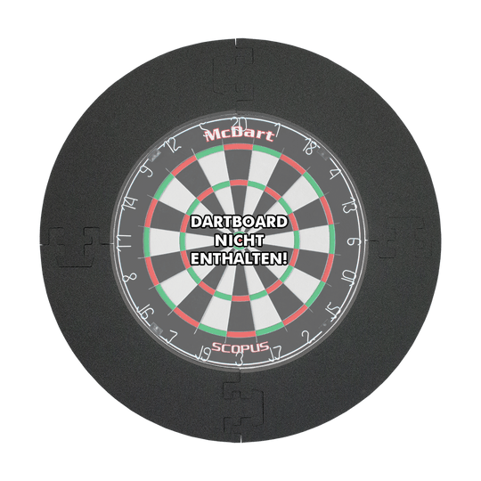DBS2020_McDart_Catchring_Premium_Made_in_Germany_Edition_2020_19sxhSOq7v6YMR Das Bild zeigt den McDart Catchring Premium - Made in Germany Edition, der um ein Dartboard gelegt wird. In der Mitte steht der Hinweis "Dartboard nicht enthalten!"