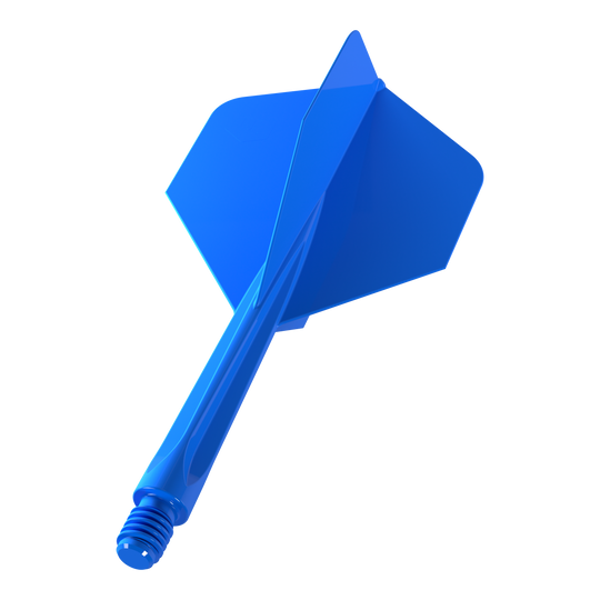 Unicorn Forge All In One Plus No2 Standard Flights Blue - Medium Auf dem Bild ist ein blauer Dartflügel mit integriertem Schaft zu sehen. Es handelt sich um das Produkt „Unicorn Forge All In One Plus No2 Standard Flights Blau - Medium“.