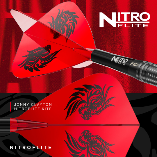 Abgebildet sind Red Dragon Jonny Clayton RD-PRO Switch Point Steeldarts. Die Dartpfeile werden detailliert und aus der Nähe gezeigt.