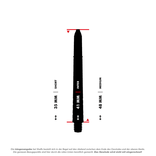 7020_Winmau_Prism_Force_Shafts_5_41mmTJUr0lWbF658A Das Bild zeigt eine Längenübersicht der Winmau Prism Force Shafts in der Farbe Rot. Es werden die drei verfügbaren Längen (35 mm, 41 mm und 48 mm) inklusive Messhinweis angezeigt.