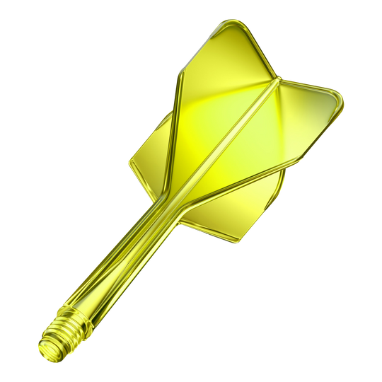 Das Bild zeigt das Produkt GOAT A1R No6 Flight-Shaft-System in Neon Gelb. Es handelt sich um ein Dart-Zubehör in leuchtender gelber Farbe.