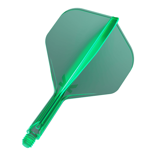 Target K-Flex No2 Standard Flight System - Green Mehrere Dart-Flights mit durchgehender Oberfläche und gleichförmiger Form liegen nebeneinander. Die Anordnung ist ordentlich.
