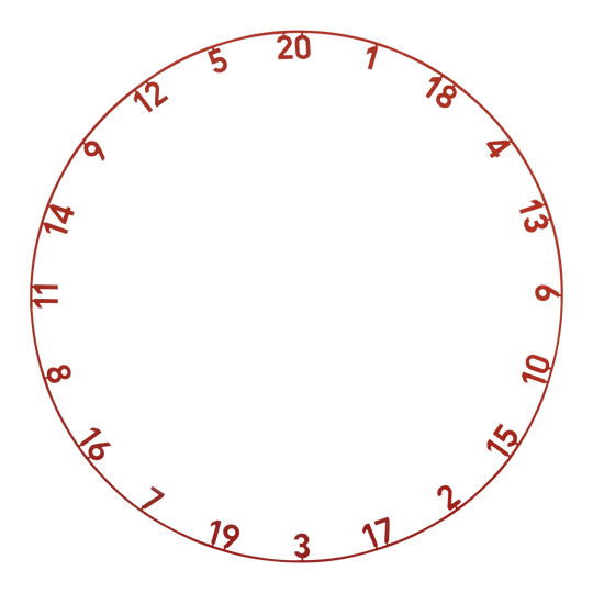 Das Bild stellt das Produkt ONE1003_Precise180_OnePiece_Lasercut_Zahlenring_FadedRed_1 dar. Es handelt sich vermutlich um einen lasergeschnittenen Zahlenring in Rot für ein Dartboard.