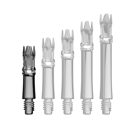 L-Style L-System Replacement Shafts - Clear Black Das Bild zeigt Ersatzshafts in transparentem Schwarz. Sie liegen nebeneinander.