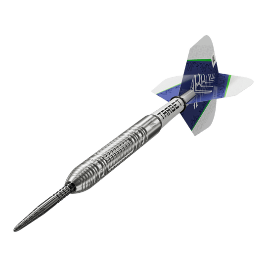 Target Shane McGuirk GEN1 Swiss Point Steel Darts - 23g Mehrere Target Shane McGuirk GEN1 Swiss Point Steeldarts - 23g sind nebeneinander angeordnet. Das Material ist glänzend.