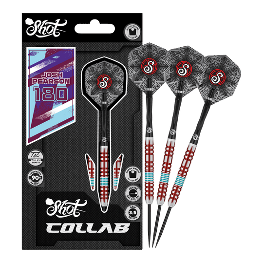 Shot Collab Pro Series Josh Pearson Steeldarts - 23g Das Produkt Shot Collab Pro Series Josh Pearson Steeldarts - 23g wird gezeigt. Die Darts besitzen eine präzise Verarbeitung für maximale Leistung.