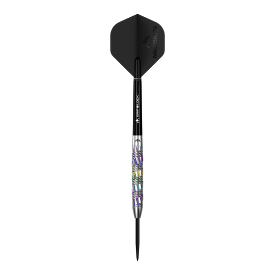 Mission Shuriken Steel Darts Mission Shuriken Steeldarts sind hochwertige Pfeile für das Dartspiel. Auf dem Bild sieht man einen einzelnen Mission Shuriken Steeldart.