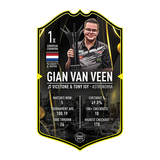 Ultimate Darts Card - Gian Van Veen Ultimate Darts Card - Gian Van Veen. Diese Karte zeigt den Spieler Gian Van Veen aus der Ultimate Darts Card Serie.