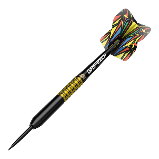 GOAT Athlete Yellow Tungsten Steel Darts Hier ist ein gelber Tungsten-Steeldart abgebildet. Der Dateiname ist 'GD7000770 GOAT Athlete Yellow Tungsten Steeldarts 4'.