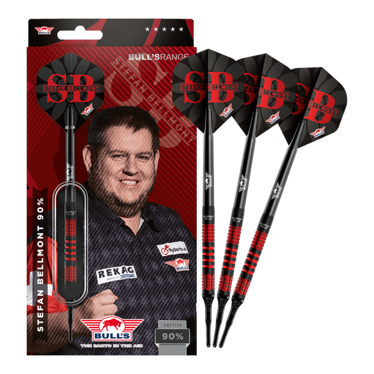 Bulls NL Stefan Bellmont 90 soft darts - 20g Auf dem Bild sind die Bulls NL Stefan Bellmont 90 Softdarts - 20g komplett zu sehen. Diese Darts bieten Präzision und gute Spielbarkeit.