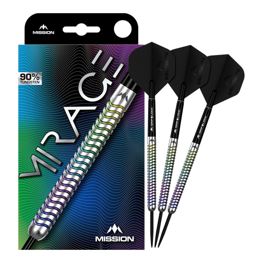 Mission Mirage Steeldarts werden auf diesem Bild vollständig dargestellt. Sie sind für Dartspieler geeignet.