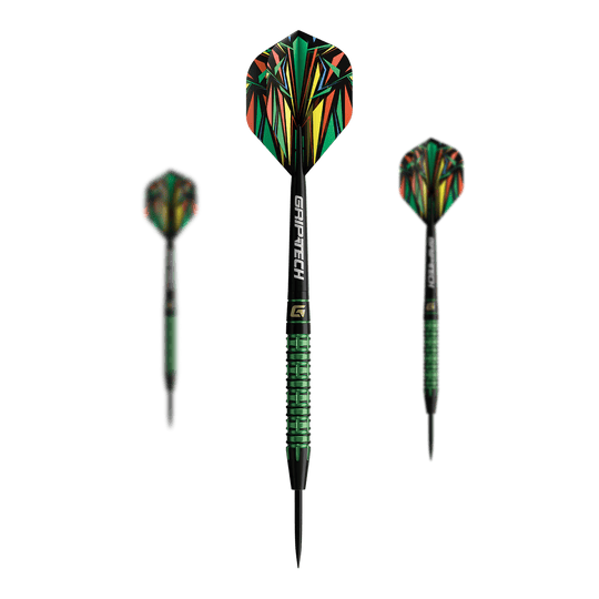GOAT Athlete Green Tungsten Steel Darts Dieses Bild zeigt die GOAT Athlete Green Tungsten Steeldarts. Auf dem Foto ist die grüne Variante der Steeldarts zu sehen.