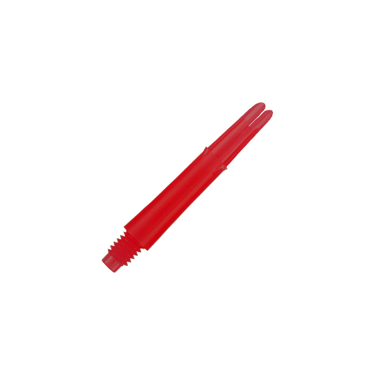 Das Bild zeigt einen geraden, roten Dart-Schaft. Er besitzt ein Gewinde an einem Ende und ist ohne Kappen abgebildet.