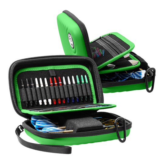 Beazd Orbis XL Dartcase - Green Beazd Orbis XL Dartcase ist auf dem Foto zu sehen. Es bietet zusätzlichen Stauraum für Darts.