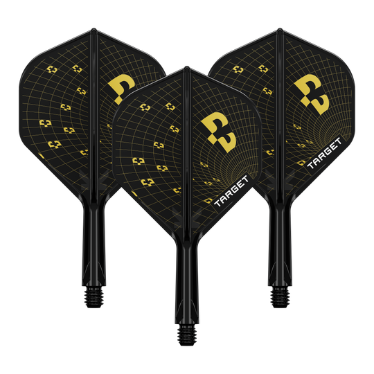 Abgebildet ist ein Set von Target K-Flex Bolide No2 Standard Flights mit einer Länge von 19mm. Das Produkt wird in einer Nahaufnahme gezeigt.