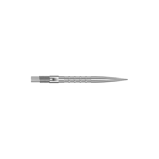 Harrows Quick Point Heavy Metal Dart Tips - Silver Das Bild zeigt Harrows Quick Point Heavy Metal Grip Dartspitzen in Silber mit einer Länge von 26mm. Die Aufnahme präsentiert das zweite Stück der Serie.
