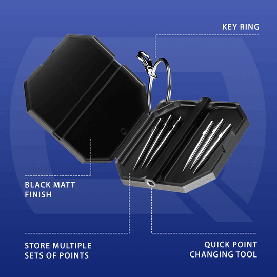 Dieses Bild zeigt das Harrows Premium Quick Point Tool Case. Es ist speziell für Dartsportzubehör entwickelt worden.