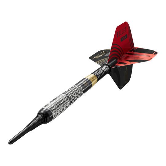 Auf dem Bild sind die Target Stephen Bunting GEN5 Void Softdarts - 18g zu sehen. Die Softdarts haben ein spezielles Design und sind für Dartspieler geeignet.
