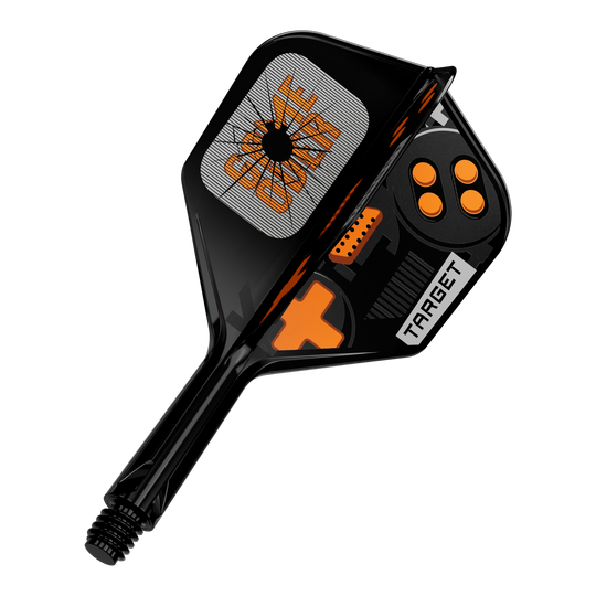 Target K-Flex Game Over No6 Flights Das Bild zeigt einen einzelnen Dart Flight. Es handelt sich um das Modell 410576 Target K-Flex GameOver No6 Flights 19mm.
